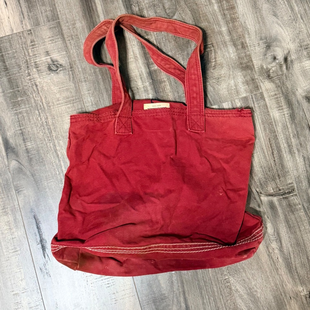 Abercrombie & Fitch Red Canvas Tote Bag Vintage Logo Distressed Shopper Bag - Picture 2 of 3